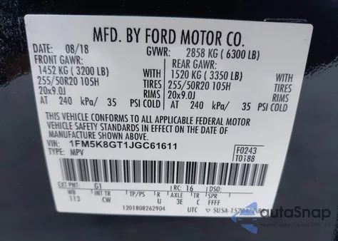 2018 Ford Explorer Sport z USA, uszkodzony, nr VIN 1FM5K8GT1JGC61611